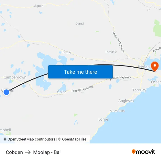 Cobden to Moolap - Bal map
