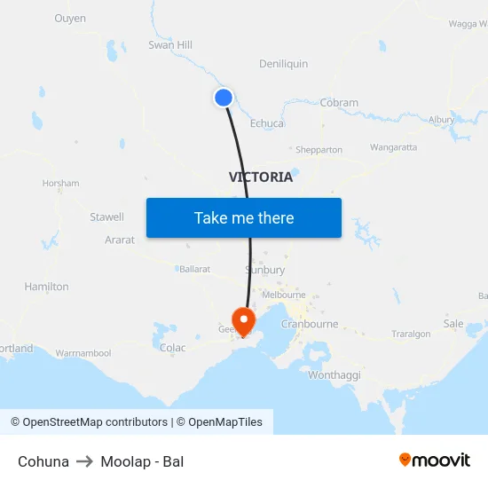 Cohuna to Moolap - Bal map