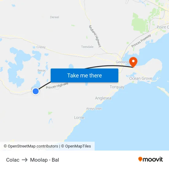 Colac to Moolap - Bal map