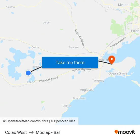Colac West to Moolap - Bal map