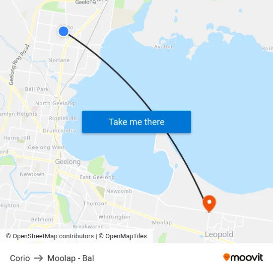 Corio to Moolap - Bal map