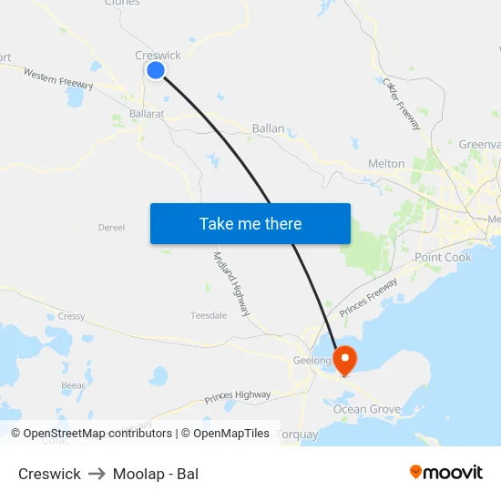 Creswick to Moolap - Bal map