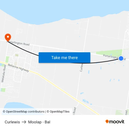 Curlewis to Moolap - Bal map