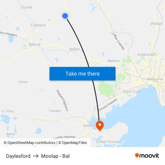 Daylesford to Moolap - Bal map