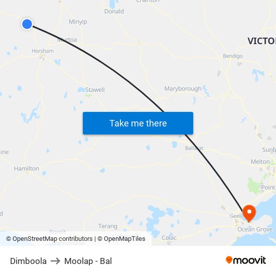 Dimboola to Moolap - Bal map