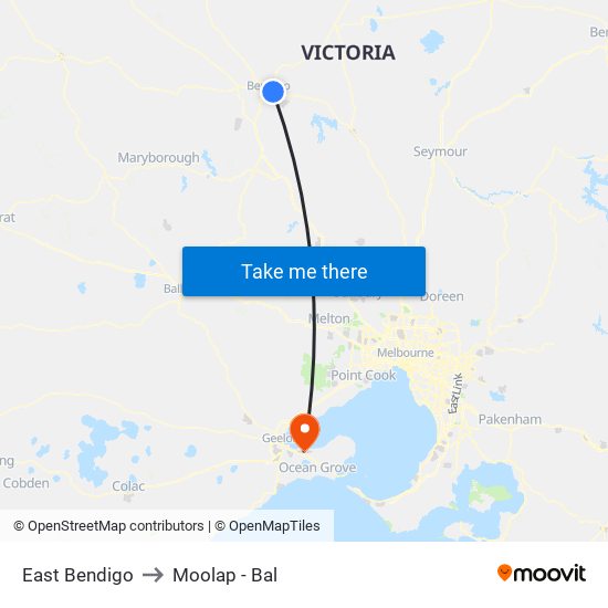 East Bendigo to Moolap - Bal map