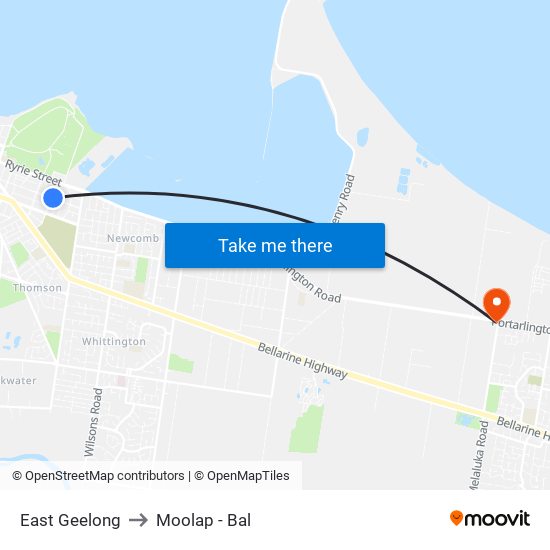 East Geelong to Moolap - Bal map