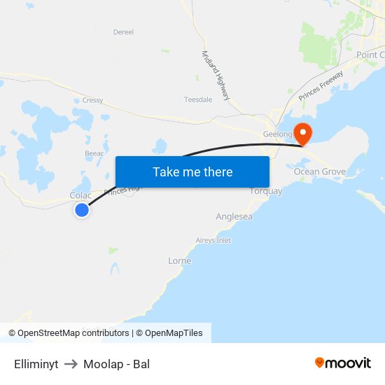 Elliminyt to Moolap - Bal map