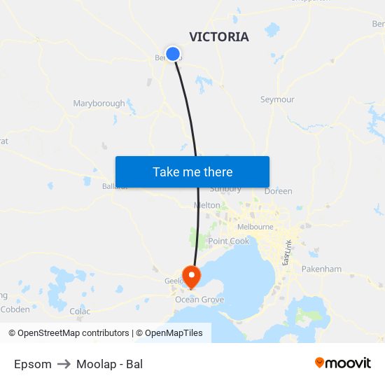 Epsom to Moolap - Bal map