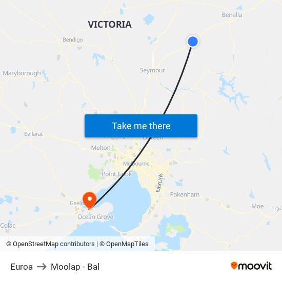 Euroa to Moolap - Bal map