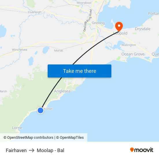 Fairhaven to Moolap - Bal map