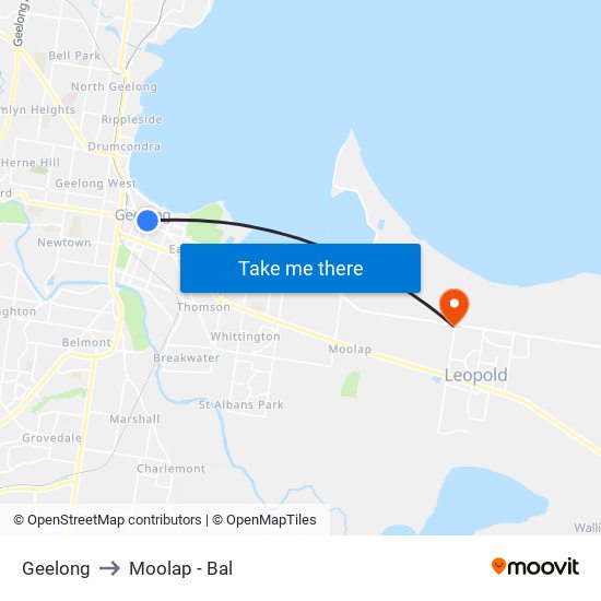 Geelong to Moolap - Bal map