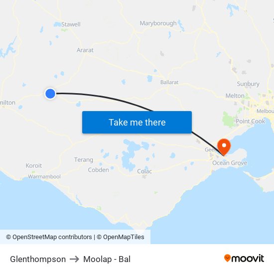 Glenthompson to Moolap - Bal map