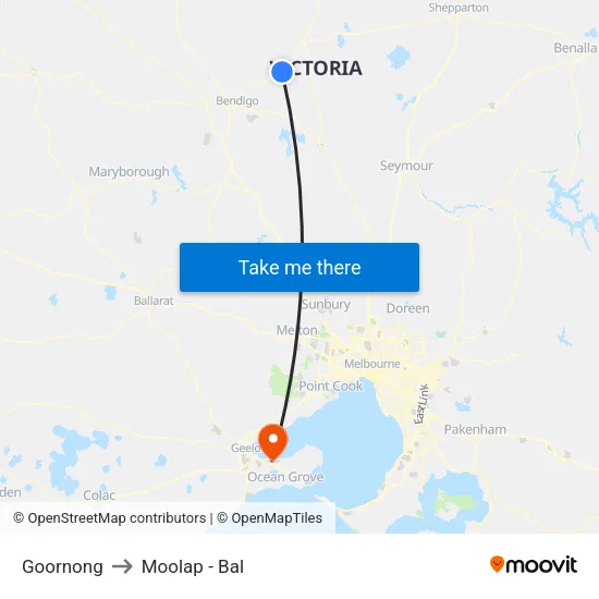 Goornong to Moolap - Bal map