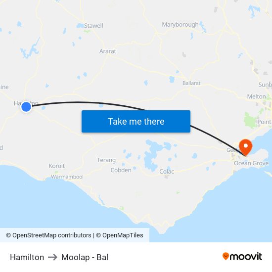 Hamilton to Moolap - Bal map