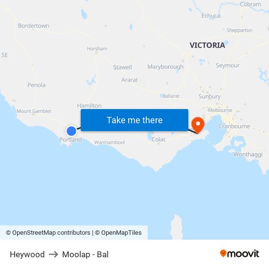 Heywood to Moolap - Bal map