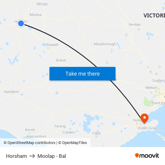 Horsham to Moolap - Bal map