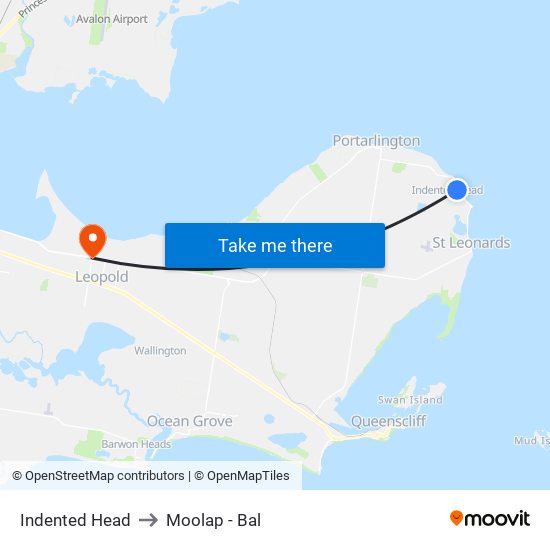 Indented Head to Moolap - Bal map