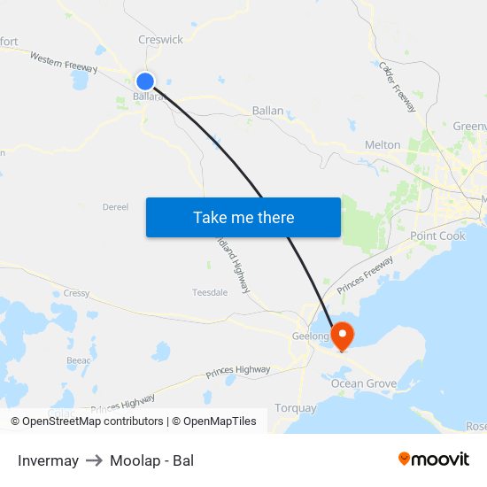 Invermay to Moolap - Bal map