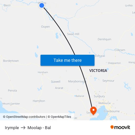 Irymple to Moolap - Bal map