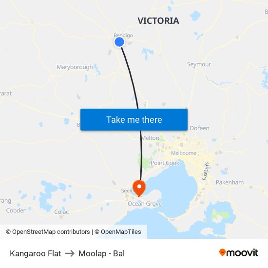 Kangaroo Flat to Moolap - Bal map