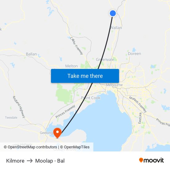 Kilmore to Moolap - Bal map