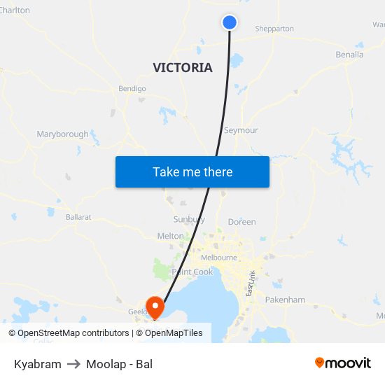 Kyabram to Moolap - Bal map