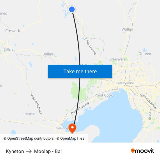 Kyneton to Moolap - Bal map