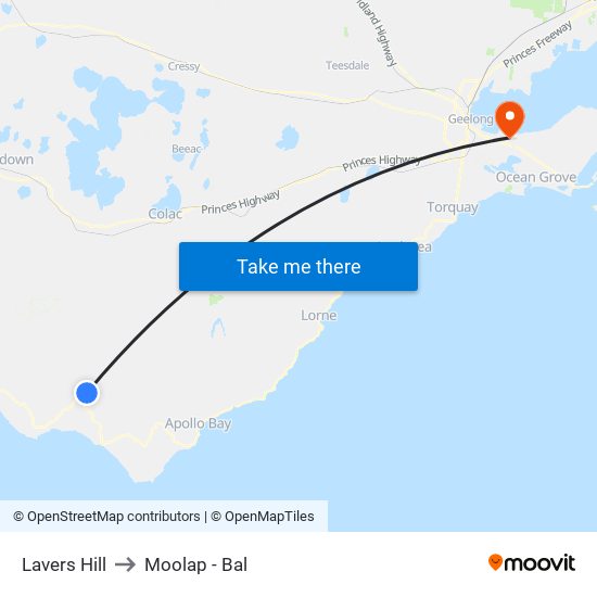 Lavers Hill to Moolap - Bal map