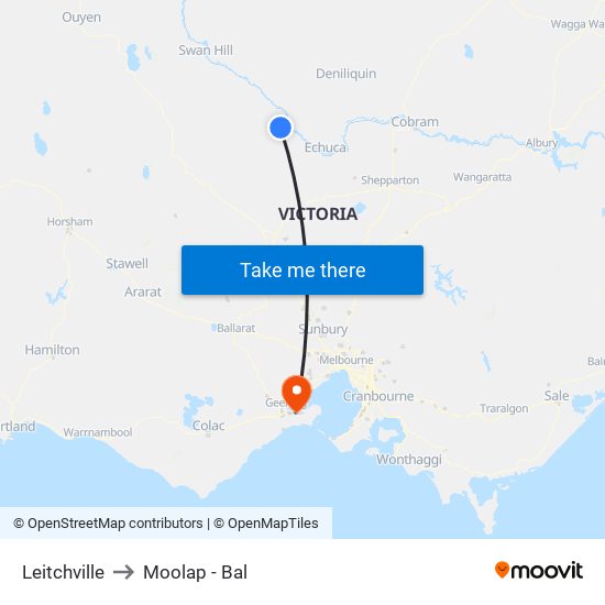 Leitchville to Moolap - Bal map