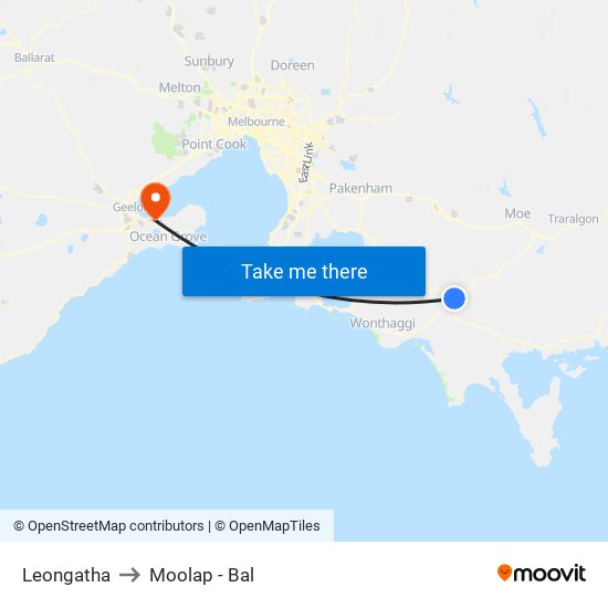 Leongatha to Moolap - Bal map
