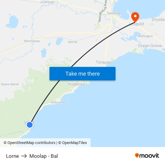 Lorne to Moolap - Bal map