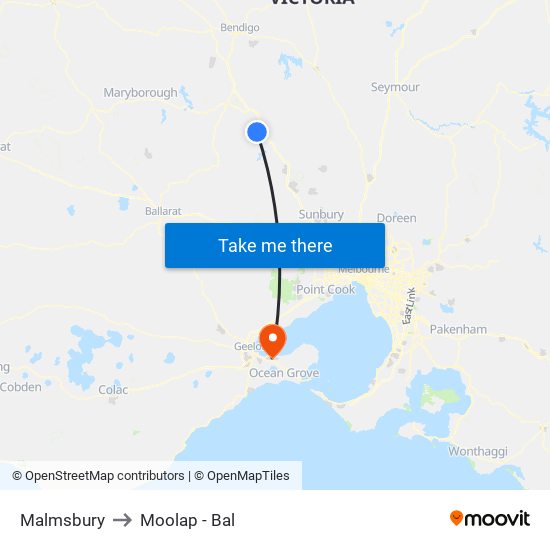 Malmsbury to Moolap - Bal map