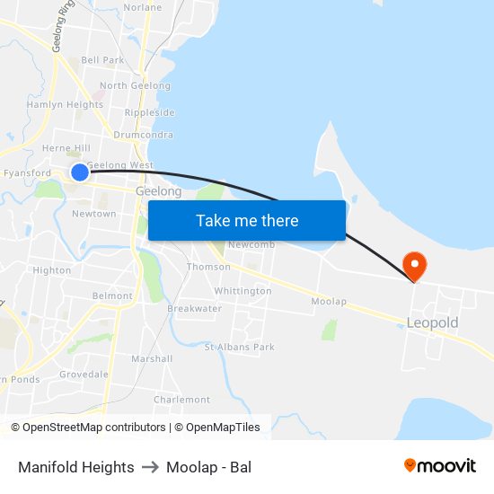 Manifold Heights to Moolap - Bal map