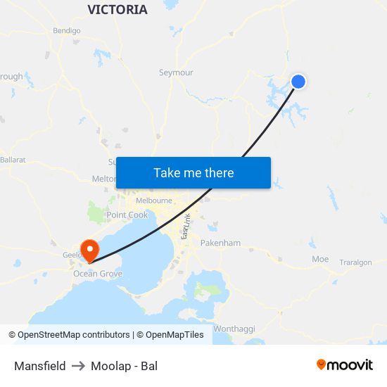 Mansfield to Moolap - Bal map