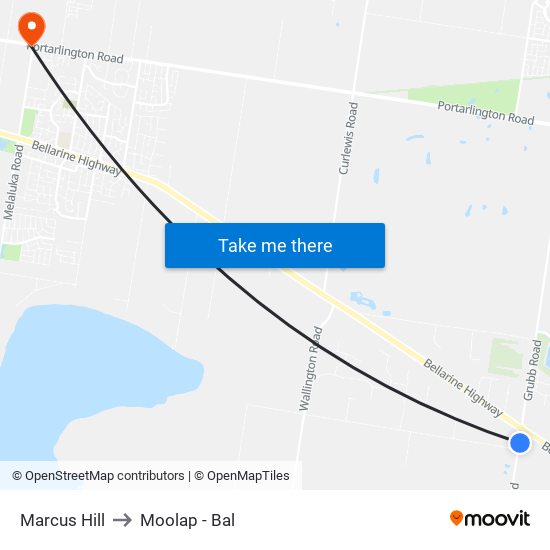 Marcus Hill to Moolap - Bal map