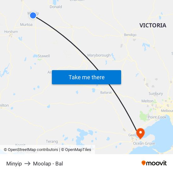 Minyip to Moolap - Bal map