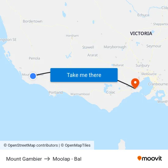 Mount Gambier to Moolap - Bal map