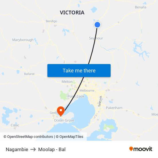 Nagambie to Moolap - Bal map