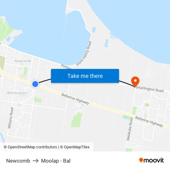 Newcomb to Moolap - Bal map