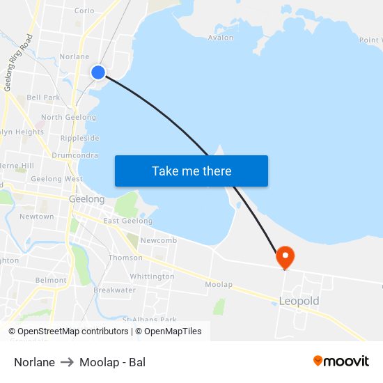 Norlane to Moolap - Bal map