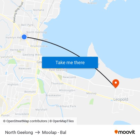 North Geelong to Moolap - Bal map
