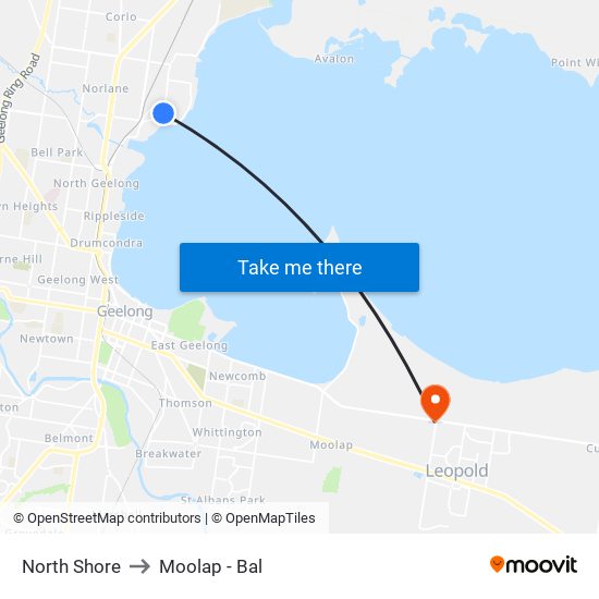 North Shore to Moolap - Bal map