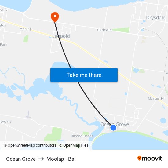 Ocean Grove to Moolap - Bal map