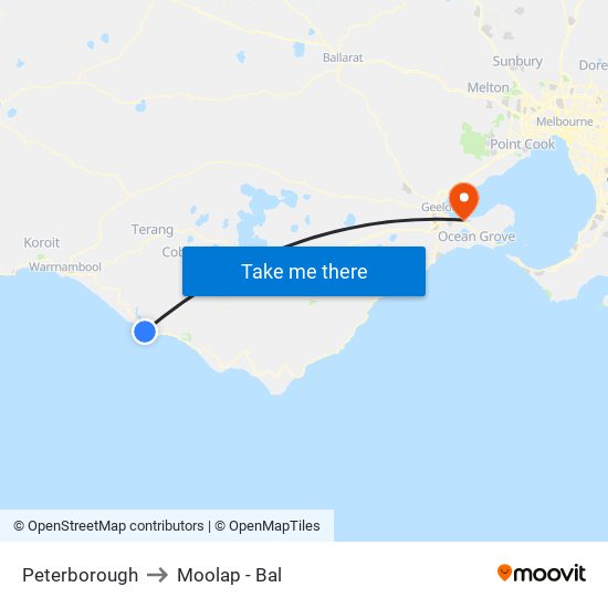 Peterborough to Moolap - Bal map