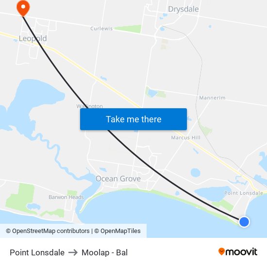 Point Lonsdale to Moolap - Bal map