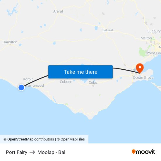 Port Fairy to Moolap - Bal map