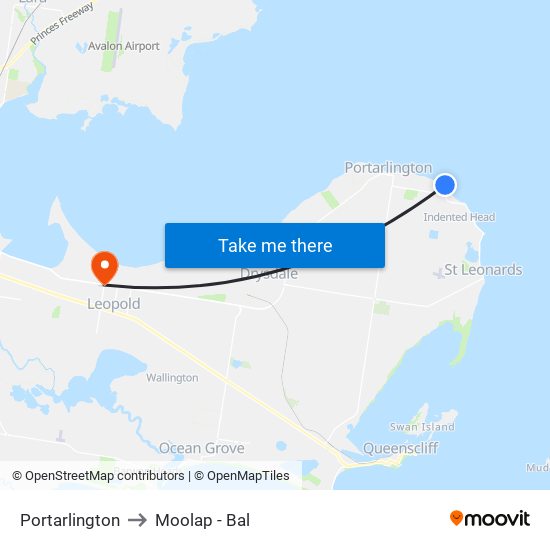 Portarlington to Moolap - Bal map