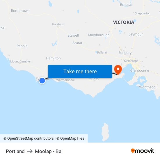 Portland to Moolap - Bal map