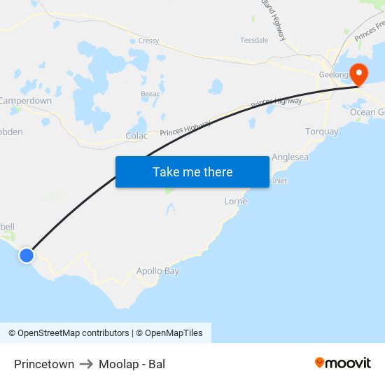 Princetown to Moolap - Bal map